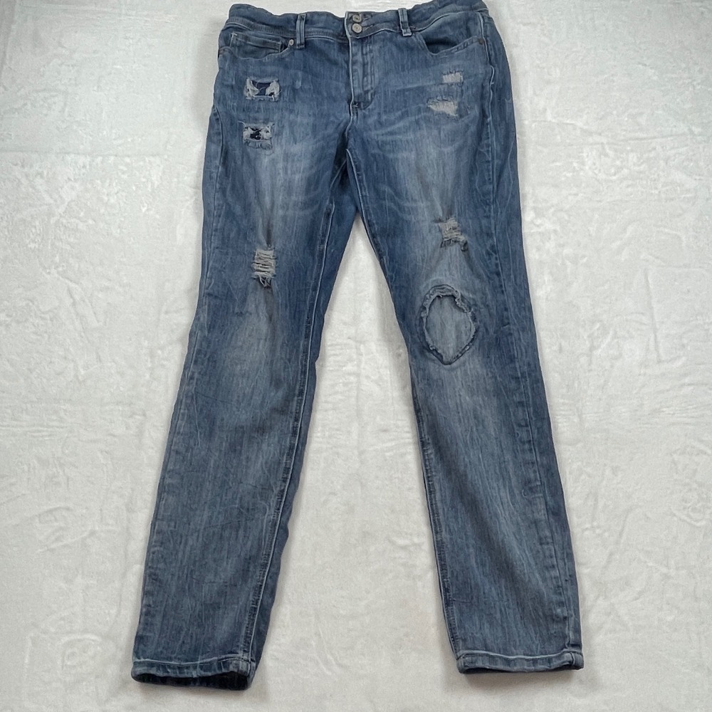 Indigo Rein Anklet Skinny Jeans Womens 15‎ Med Wash Distressed Ripped Blue Flaw